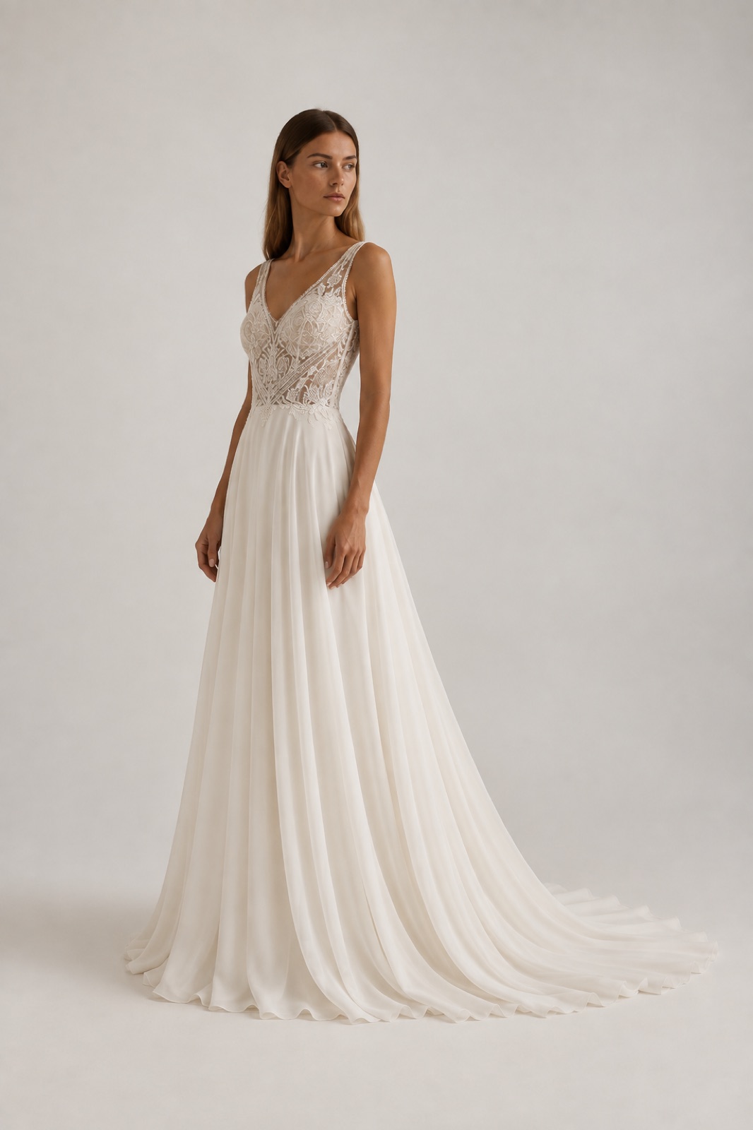Dress with a lace bodice in the studio